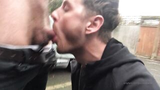 Milking the cum from Gabriel in a public car park