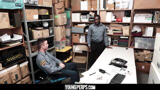 A security guard fucks his colleague to keep him quite