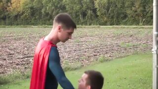 Superman gay cosplay outdoor anal action