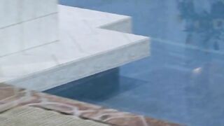 Young gay guys sucking and fucking in threesome by the pool 