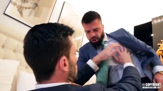 Hot Spanish businessmen in suits fuck hard in the hotel room 