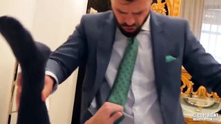 Hot Spanish businessmen in suits fuck hard in the hotel room 