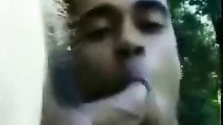 Horny gay guys eating cock and butt fucking outdoors